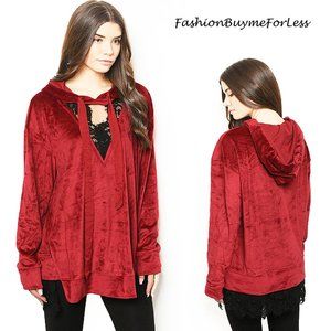 Christmas BOHO Gothic Lace Trim Hoodie Sweater TOP